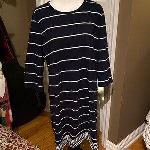 Nautica Navy and White Striped Midi Dress